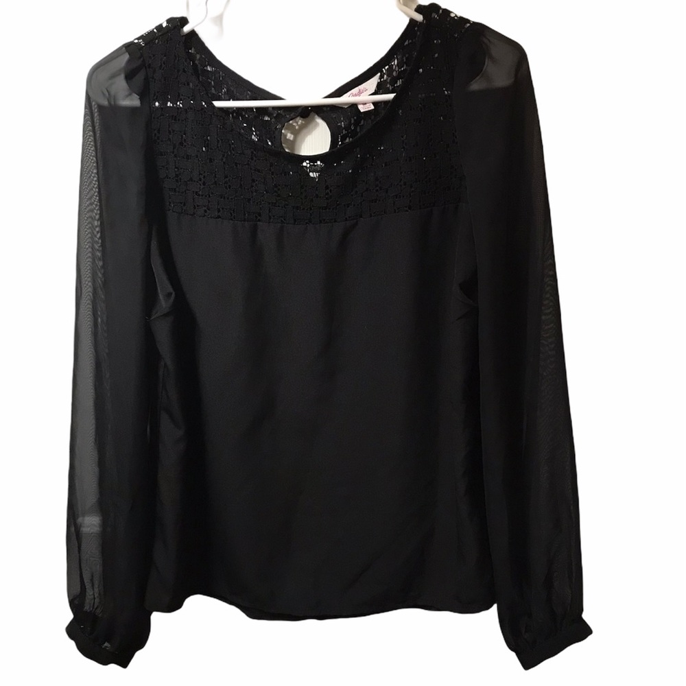 NWOT Candies M Chiffon Black Long Sleeve Blouse